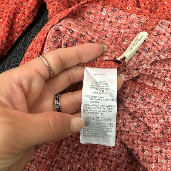 Madewell Womens Julianne Smocked-Waist Top Red V-Neck Floral Size Medium M - Picture 4 of 6